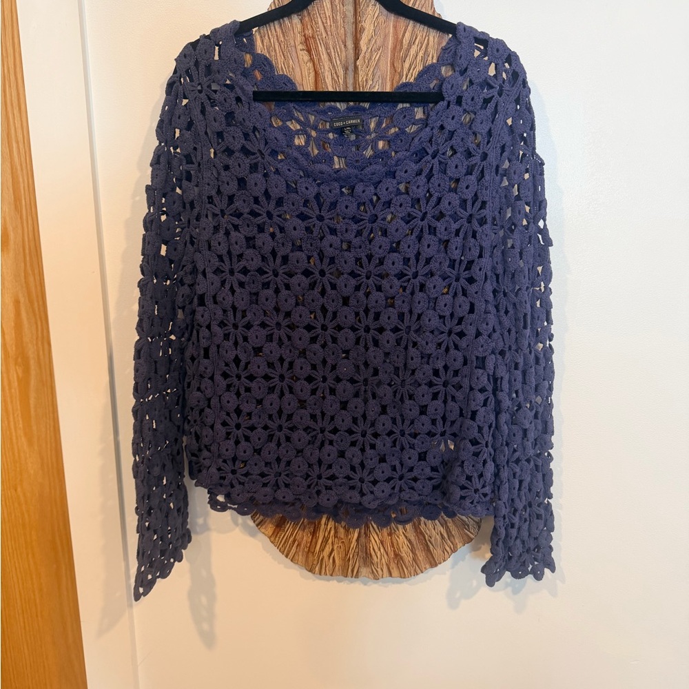 Coco + Carmen Stunning Blue Crochet Top - Size L/XL
